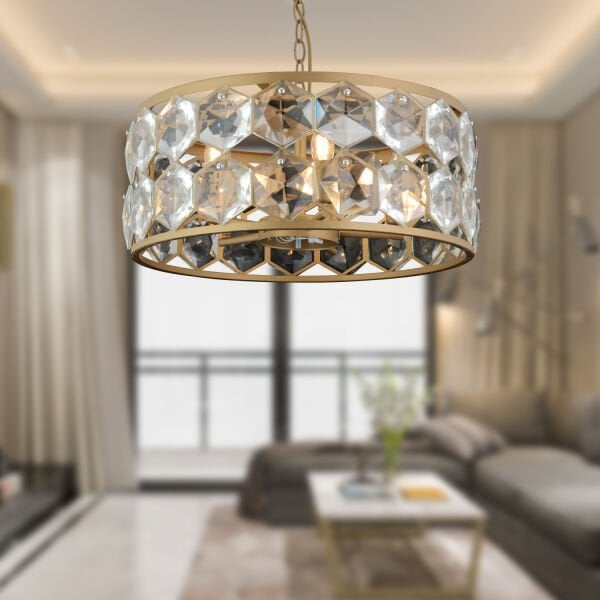 Roman 5'li Yuvarlak Eskitme Kristalli Taşlı Modern Tasarım Kristal Salon Avize