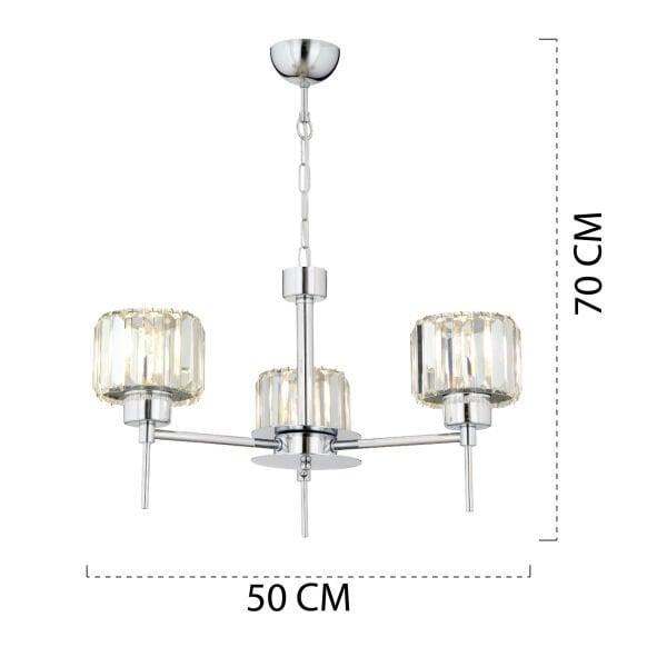 Sadem 3 Lü Krom Kaplama Kristalli Taşlı Modern Tasarım Salon-Yatak Odası-Oturma Odası Kristal Avize