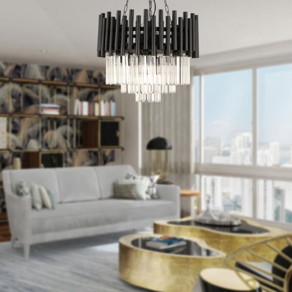 Alfa Siyah Kristalli, Taşlı Modern Tasarım Kristal Salon Avize