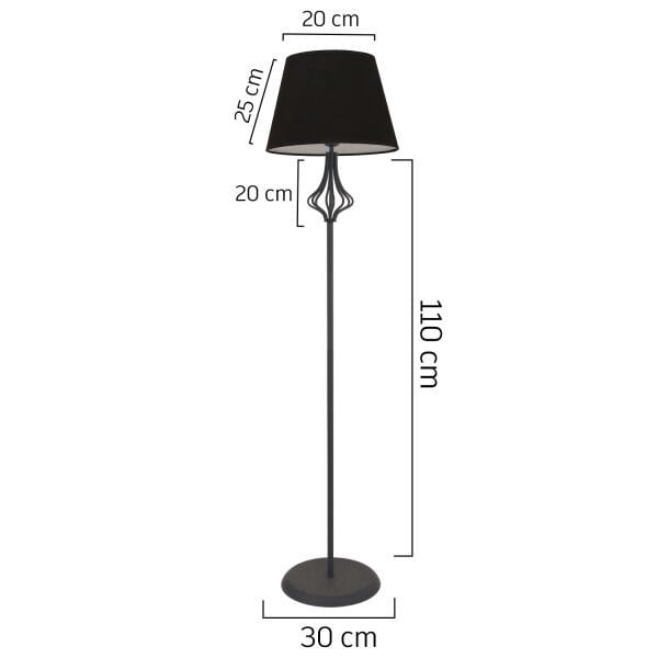 Josefa Siyah Şapkalı Siyah Modern Tasarım Ayaklı Abajur Lamba Metal Lambader