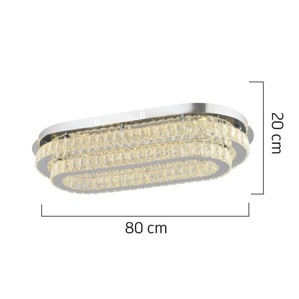 Valeria 2 Katlı Elips Plafonyer Elips Ledli 3 Renkli  Kristalli Taşlı Modern Tasarım Led Kristal Salon Avize