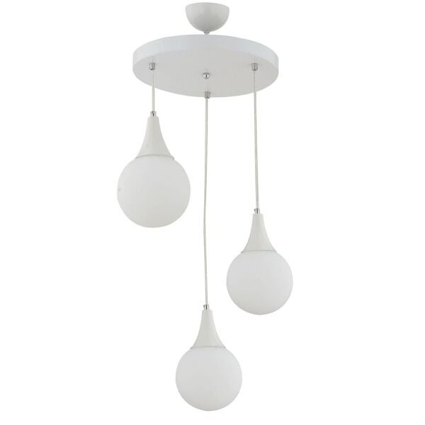 Damla 3 Lü Yuvarlak Beyaz -Led Ampul  Dahil Modern Koridor Mutfak Salon Sarkıt Avize