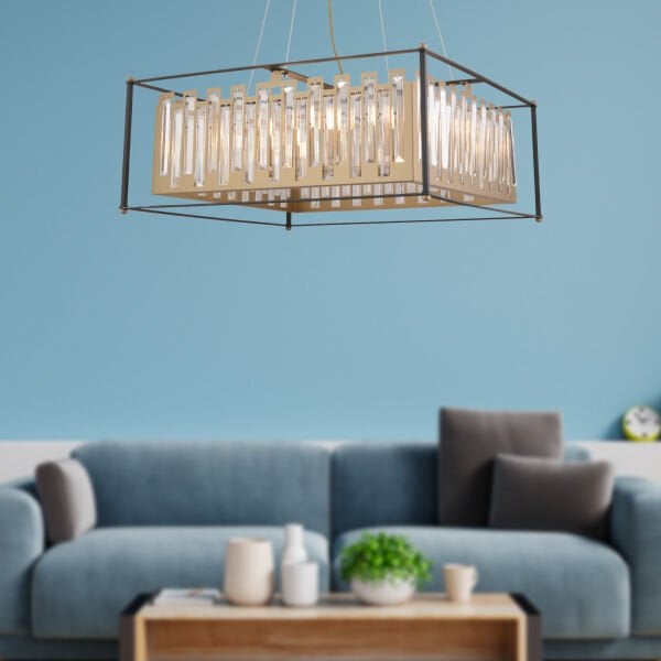 Adran 8'li Siyah Eskitme Kristalli Taşlı Modern Tasarım Kristal Büyük Salon Avize