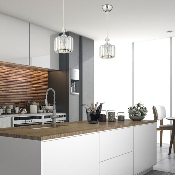 Saka Tekli Krom 2Li Kristalli Salon Avize Seti