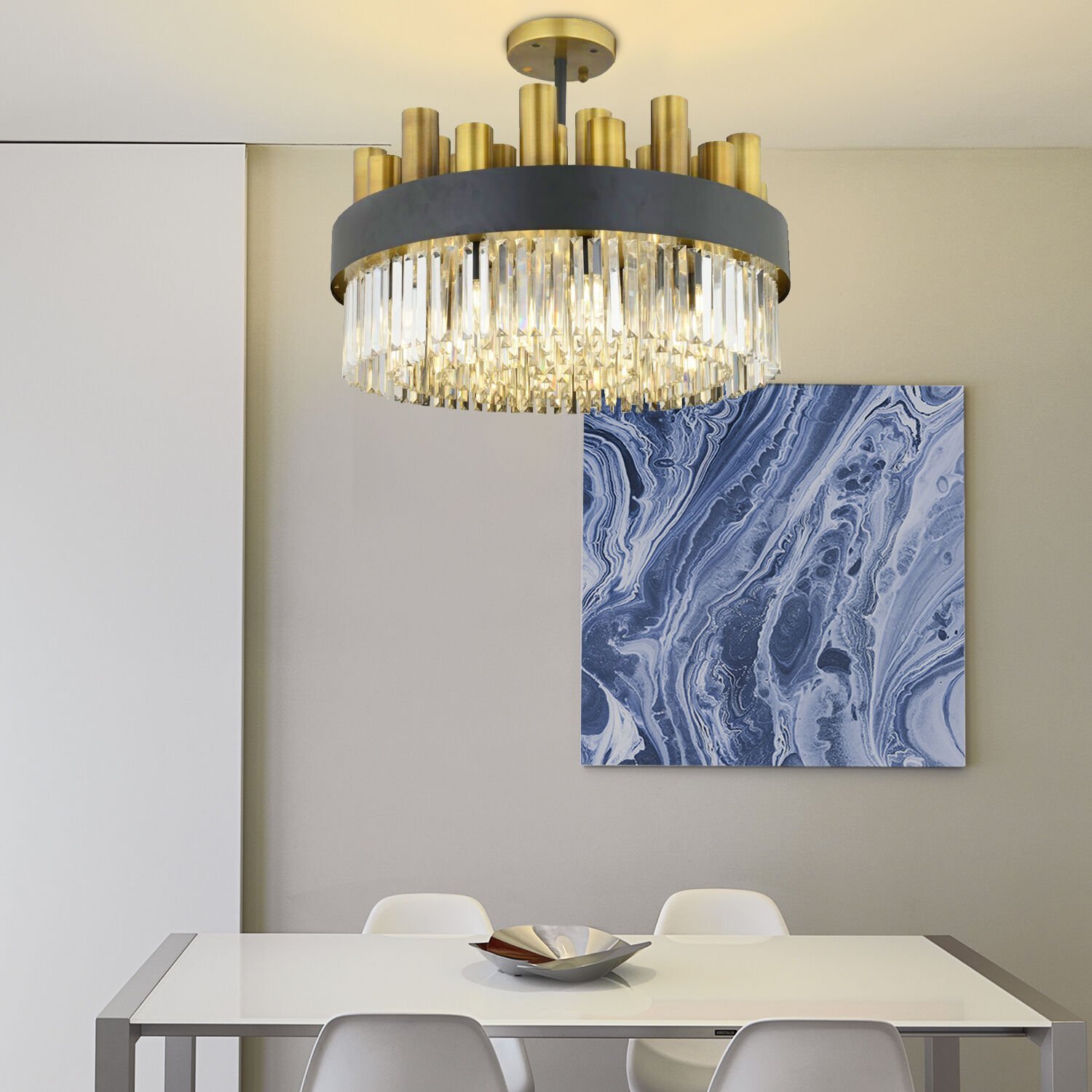 Torre 60' Lık Kristalli, Taşlı Modern Tasarım Kristal Salon Avize