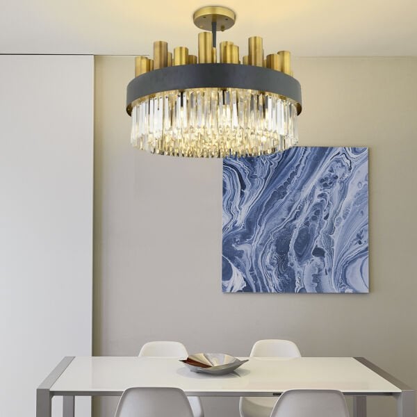 Torre 60' Lık Kristalli, Taşlı Modern Tasarım Kristal Salon Avize