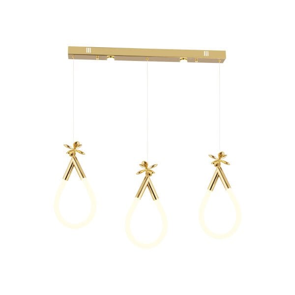 Vojens 3'lü Sıralı 39 Watt Gold Ledli Kelebek Detaylı Modern Koridor, Yatak Odası Salon Sarkıt Led Avize