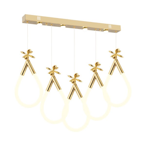 Vojens 5'li Sıralı 67 Watt Gold Ledli Kelebek Detaylı Modern Koridor, Yatak Odası Salon Sarkıt Led Avize