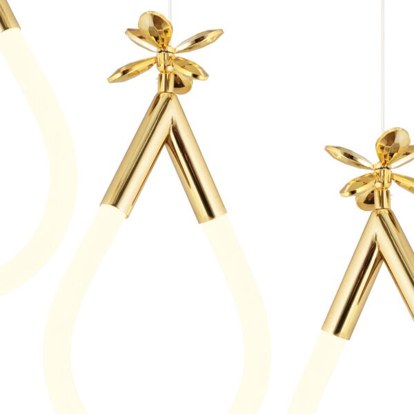 Vojens 5'li Sıralı 67 Watt Gold Ledli Kelebek Detaylı Modern Koridor, Yatak Odası Salon Sarkıt Led Avize