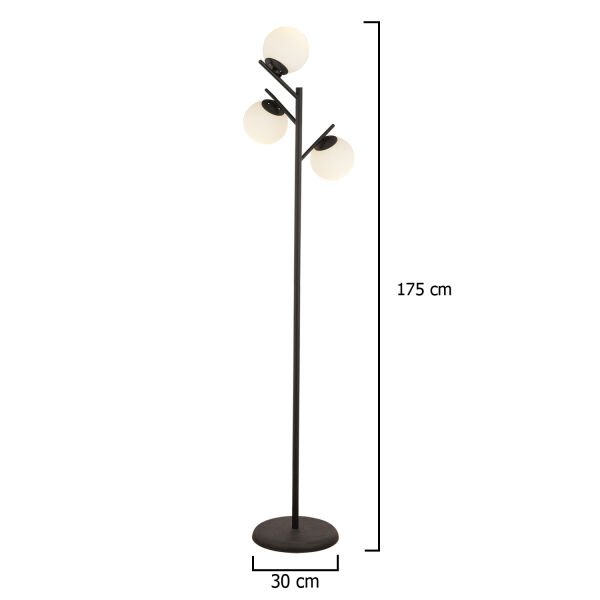 Renji 3Lü Siyah Boyalı Beyaz Camlı Modern Tasarım Metal Lambader