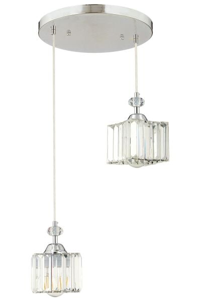 Kuğu 2 Li Sarkıt Krom  Kristalli, Taşlı Modern Tasarım Kristal Salon Sarkıt Avize