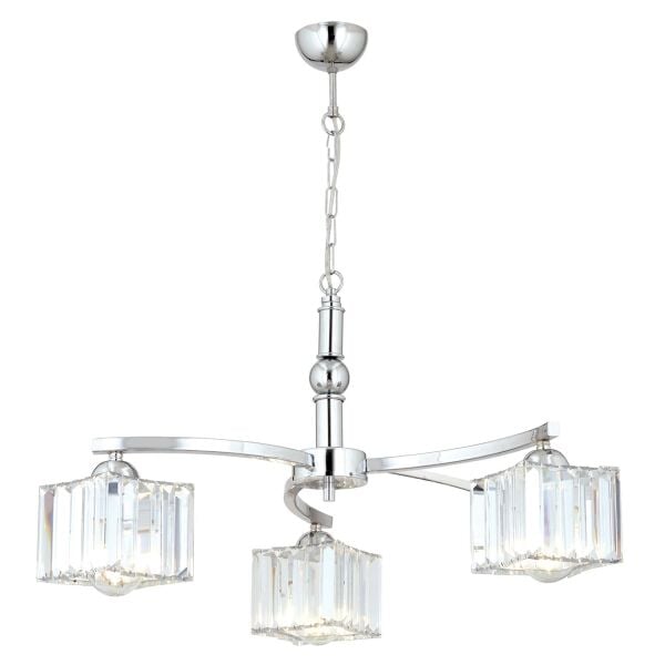 Rima 3 Kollu Krom Kaplama Kristalli Taşlı Modern Tasarım Salon-Yatak Odası Kristal Salon Avize