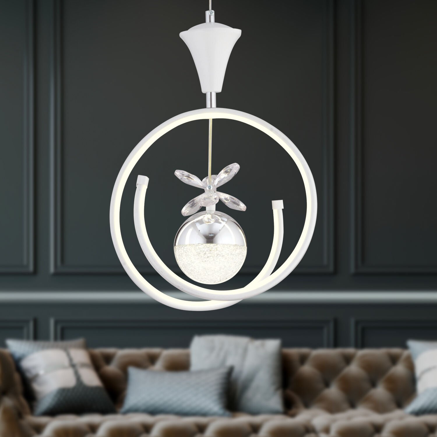 Mengü Tekli Beyaz Krom 3 Renkli 36 Watt Ledli Modern Oturma Odası, Koridor, Salon Led Avize