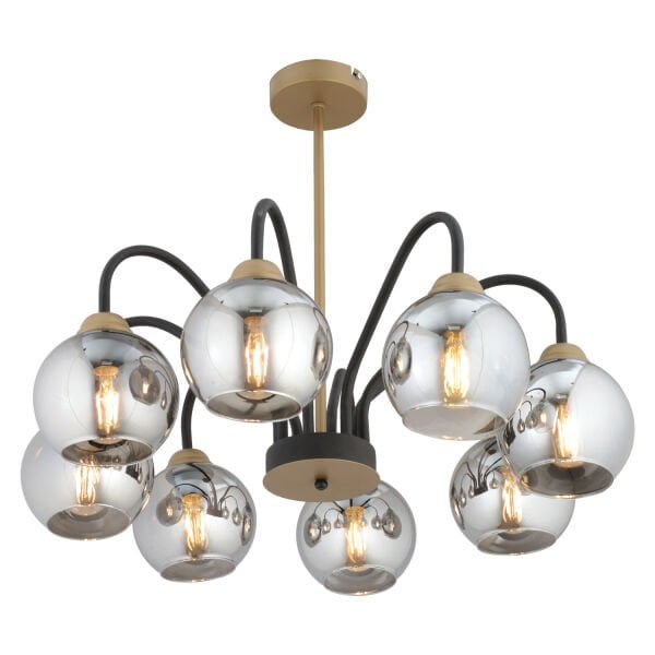 Ulrika  8'li Siyah Eskitme Füme Camlı Modern Mutfak Yatak Odası Salon Avize