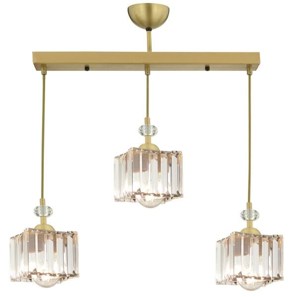 Brandy Eskitme 3 Lü Sıralı Sarkıt Kristalli Taşlı Modern Tasarım Kristal Salon Avize