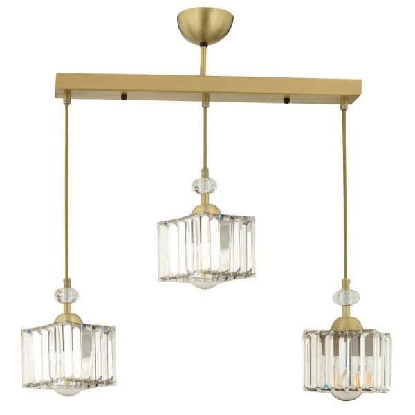 Brandy Eskitme 3 Lü Sıralı Sarkıt Kristalli Taşlı Modern Tasarım Kristal Salon Avize