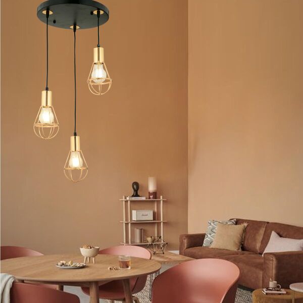 Ciri 3 Lü Yuvarlak Gold Kaplama Tel Sarkıt Modern Genç Odası Mutfak Oturma Odası Salon Sarkıt Avize