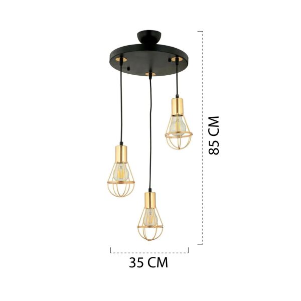 Ciri 3 Lü Yuvarlak Gold Kaplama Tel Sarkıt Modern Genç Odası Mutfak Oturma Odası Salon Sarkıt Avize