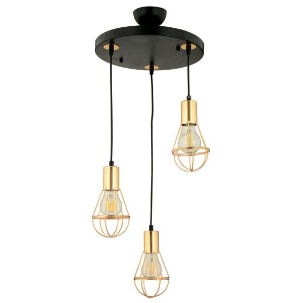 Ciri 3 Lü Yuvarlak Gold Kaplama Tel Sarkıt Modern Genç Odası Mutfak Oturma Odası Salon Sarkıt Avize