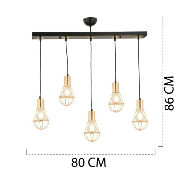 Ciri 5 Li Sıralı Gold Kaplama Tel Sarkıt Modern Genç Odası Mutfak Oturma Odası Salon Sarkıt Avize