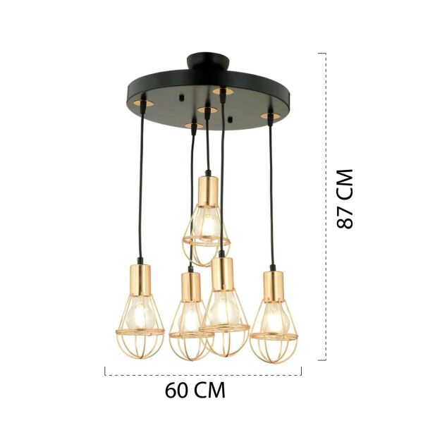 Ciri 5 Li Yuvarlak Bakır Kaplama Tel Modern Genç Odası Mutfak Oturma Odası Salon Sarkıt Avize