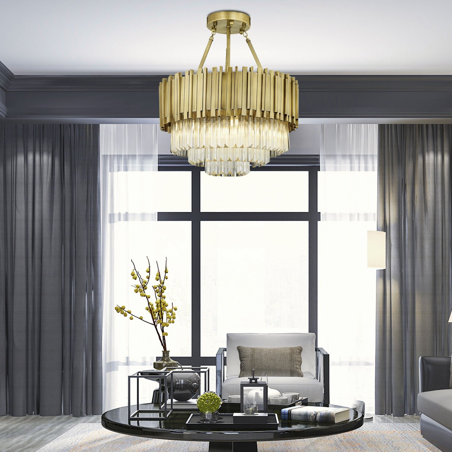 Freze 60Lık Eskitme  Kristalli, Taşlı Modern Tasarım Kristal Salon Avize