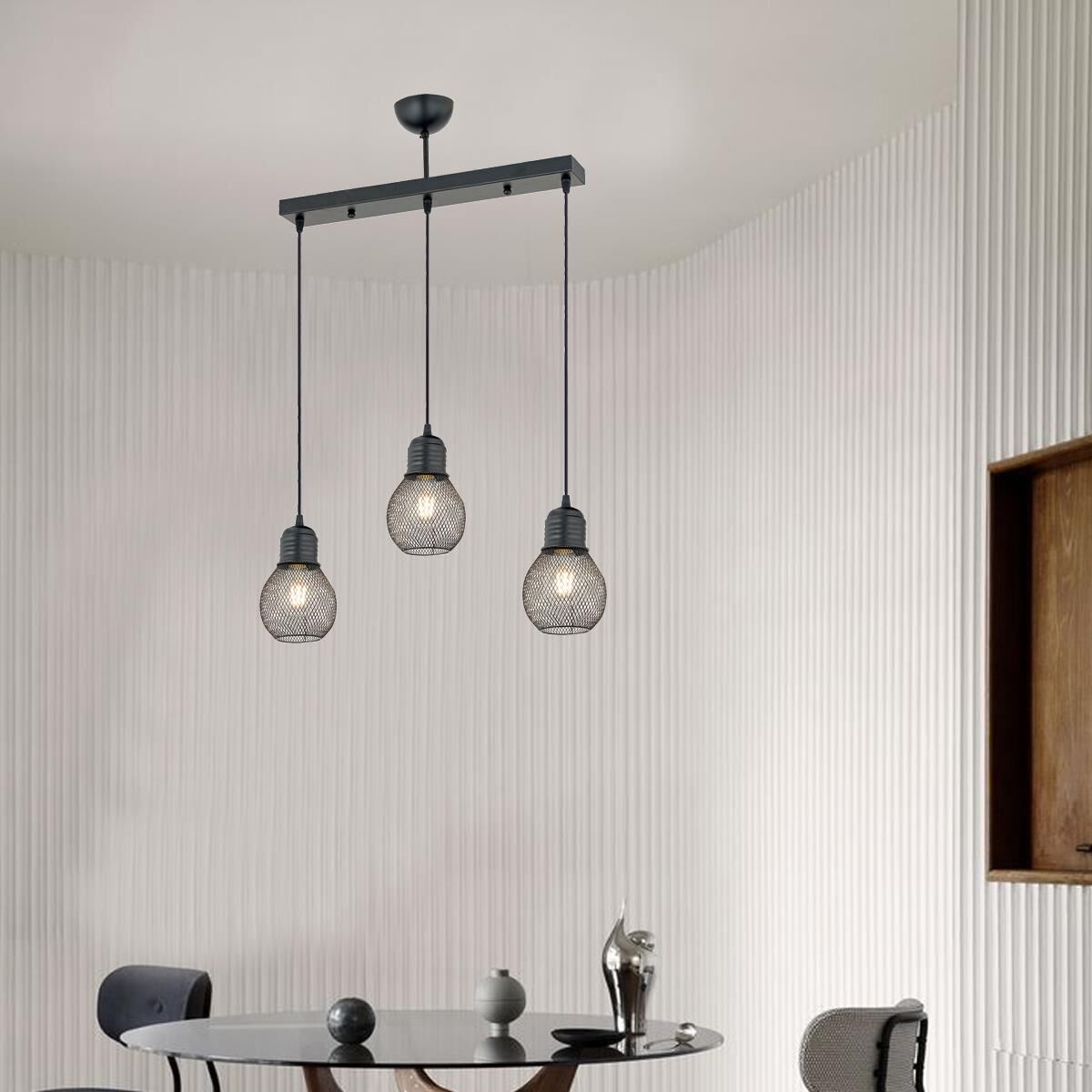 Pia 3Lü Sıralı Siyah Modern Genç Odası Mutfak Retro Salon Sarkıt Avize