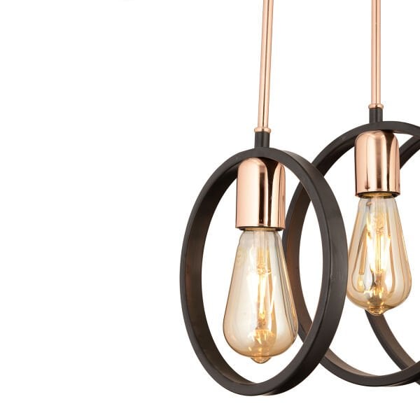 Halka 5Li Sıralı Siyah Modern Tasarım Yemek Masası Üstü Salon-Mutfak Cafe-Restoran Sarkıt Avize