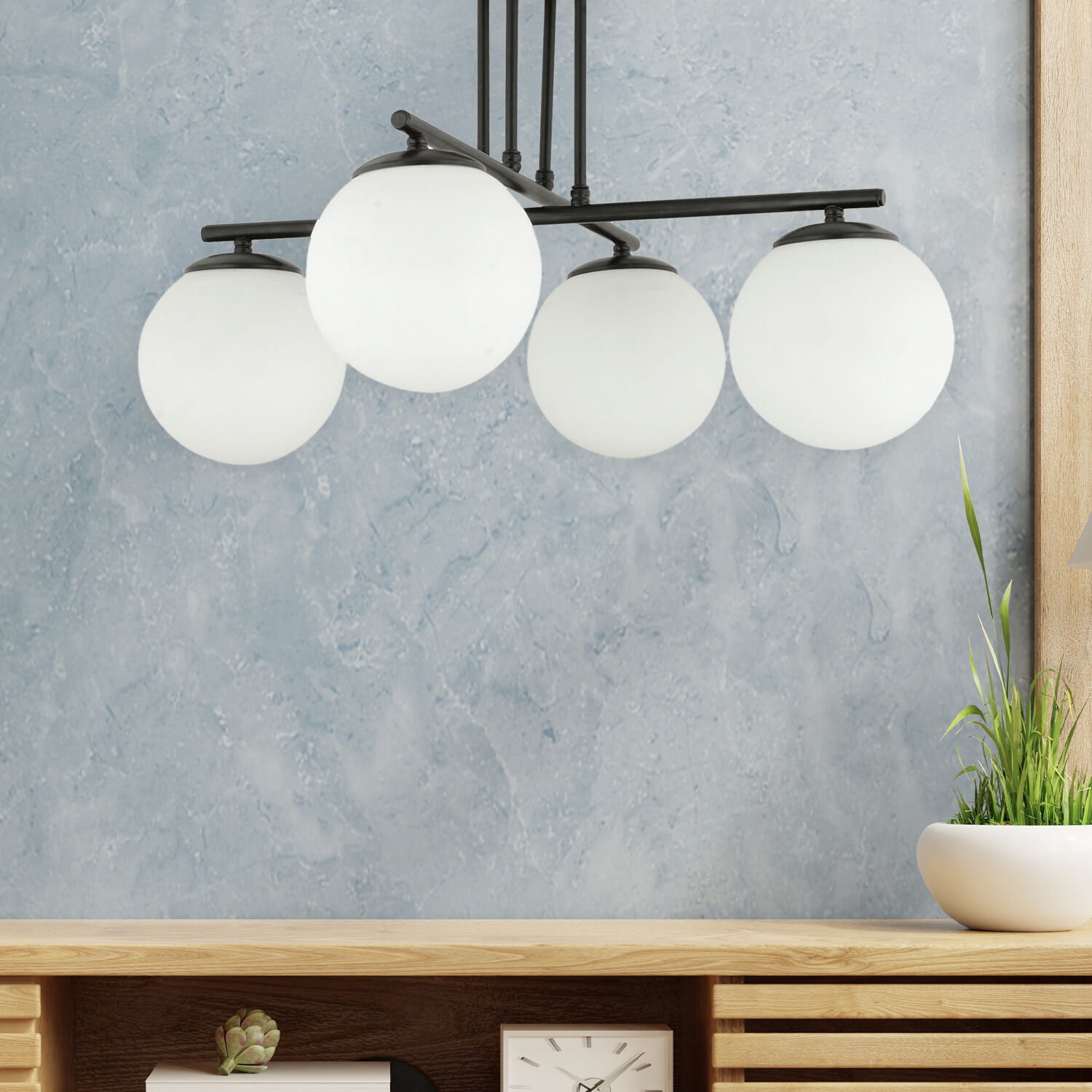 Mali 4 Lü Siyah Avize Beyaz Camlı Modern Genç Odası Mutfak Yatak Odası Retro Salon Avize