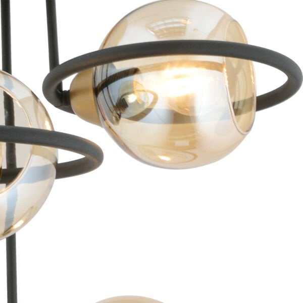 Becca 4'lü Siyah Eskitme Bal Camlı Top Avize Modern Oturma Odası Salon Avize