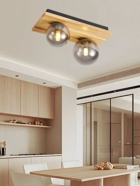 Meggy 2'Li Ahşap Plafonyer Avize