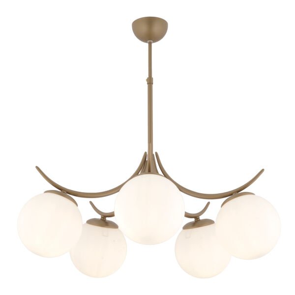 Germaine 5'li Yuvarlak Eskitme Beyaz Camlı Modern Oturma Odası Salon Avize