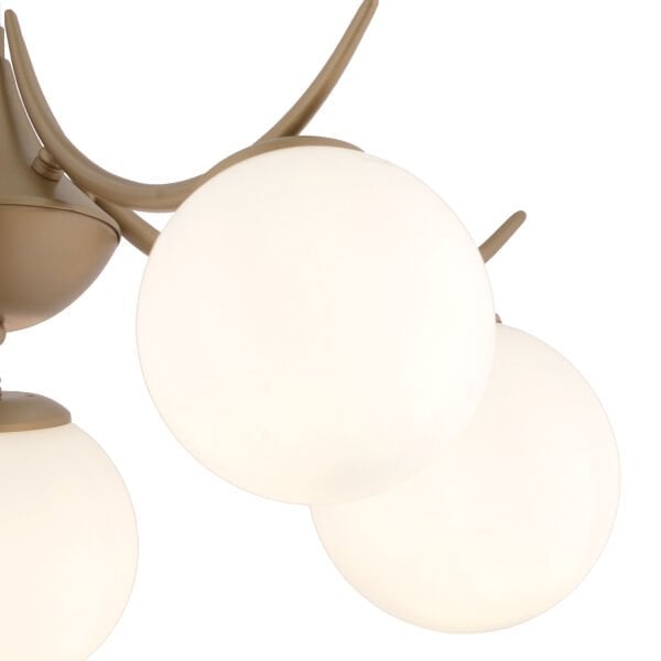 Germaine 5'li Yuvarlak Eskitme Beyaz Camlı Modern Oturma Odası Salon Avize