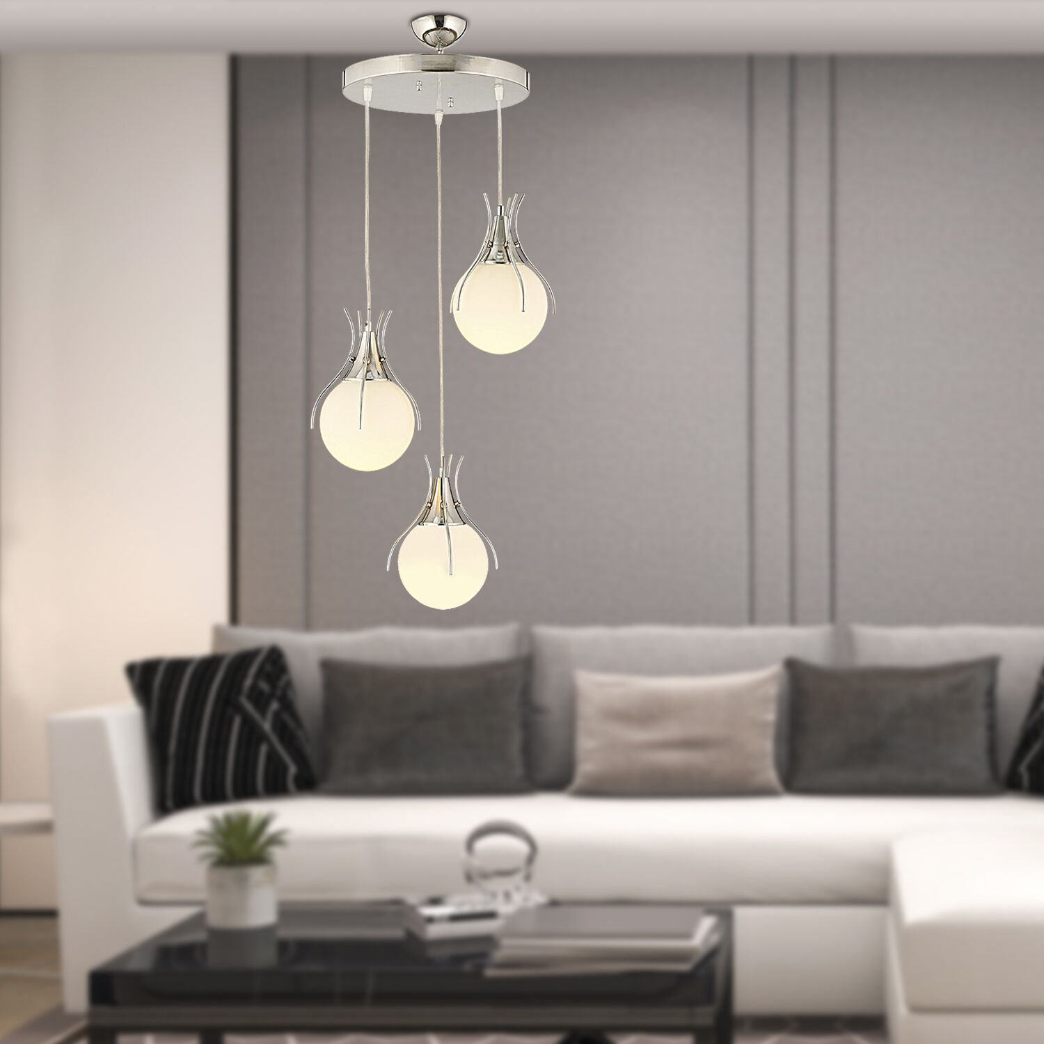 Terra 3Lü Yuvarlak Krom Modern Sarkıt Genç Odası Mutfak Yatak odası Salon Sarkıt Avize