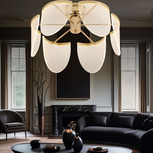 Janne 6 lı Gold Kaplama 24 Watt 3 Renkli Ledli Modern Tasarım Oturma Odası Salon Led Avize