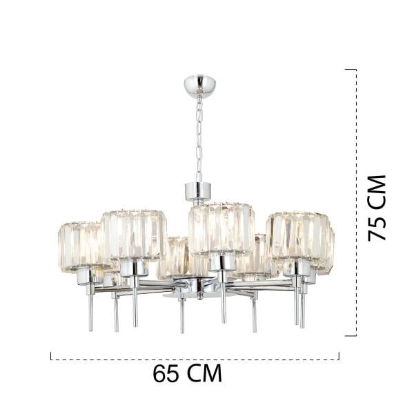 Sadem 8'Li Krom Kristalli Taşlı Modern Tasarım Salon-Yatak Odası Kristal Salon Avize