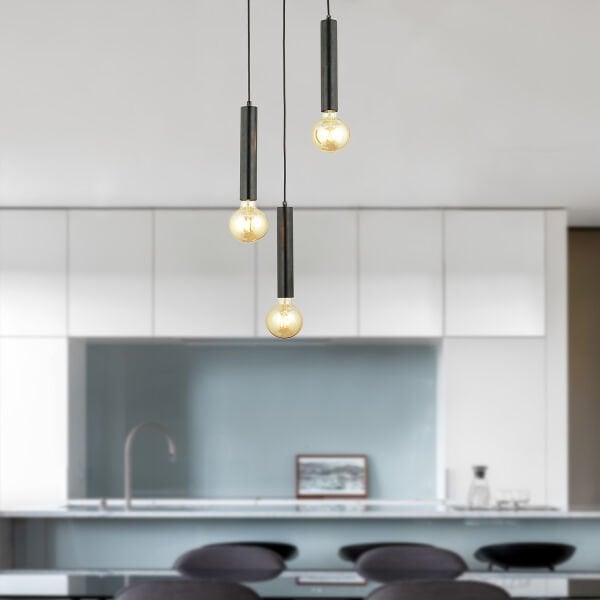 Elisa 3Lü Siyah Yuvarlak Modern Genç Odası Mutfak Salon Sarkıt Avize