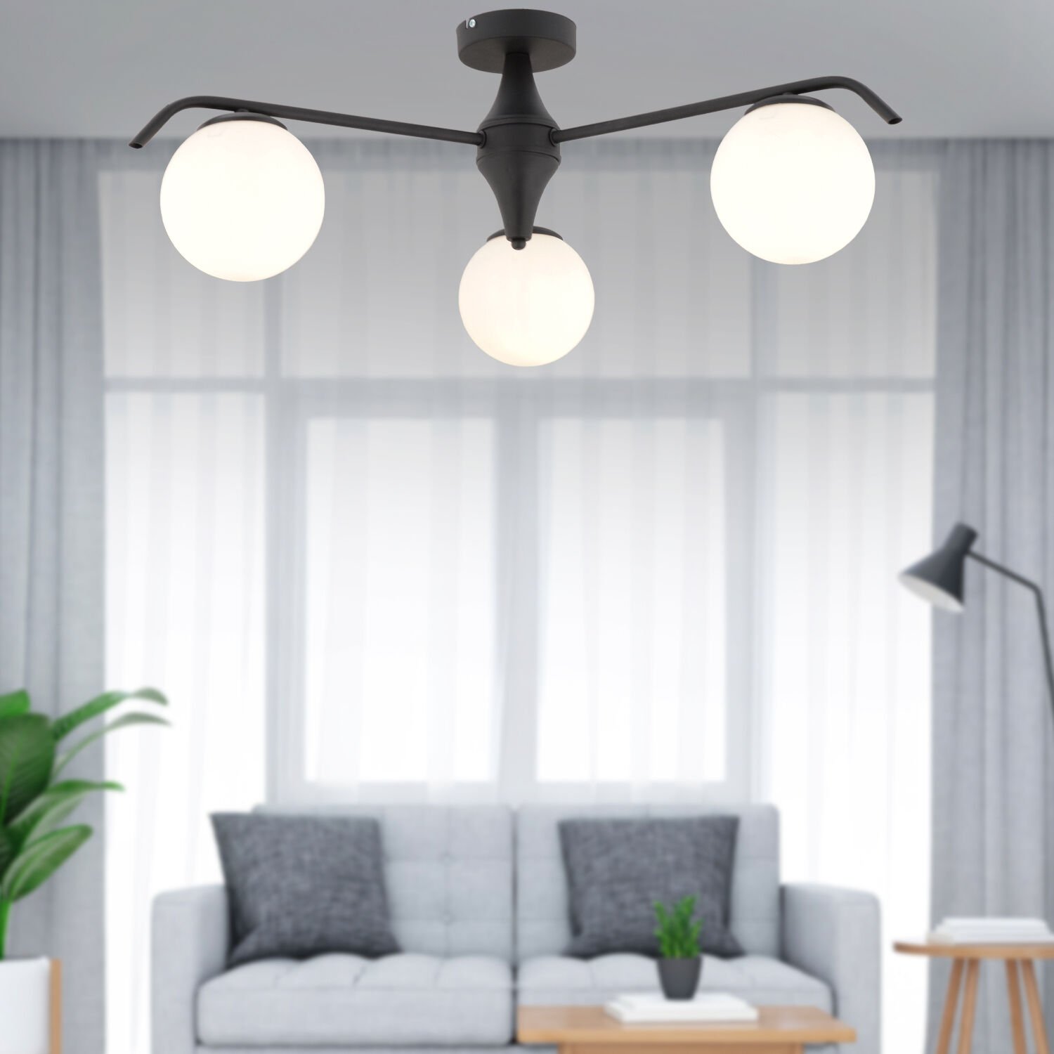 Diaspor 3'lü Yuvarlak Siyah Beyaz Camlı Modern Plafonyer Genç Odası Yatak Odası Retro Salon Avize