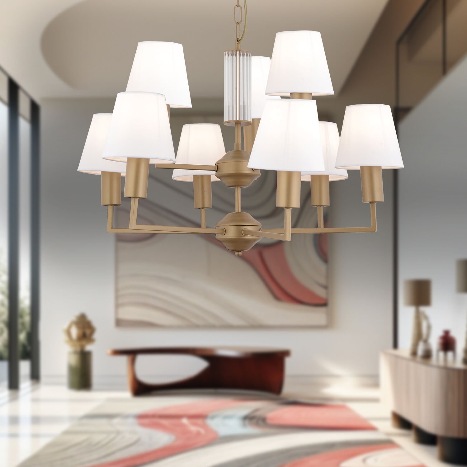 Ellery 9'lu Eskitme Beyaz Şapkalı Modern Plafonyer Genç Odası Yatak Odası Retro Salon Avize