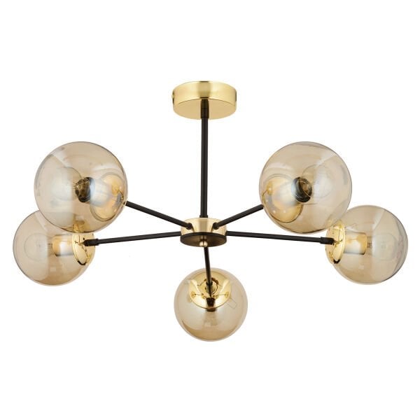 Nide 5Li Siyah Gold Bal Camlı Modern Genç Odası Yatak Odası Retro Salon Avize