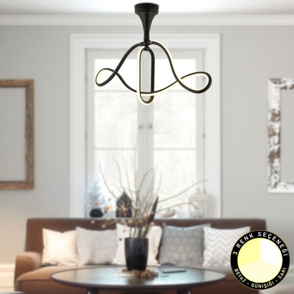 Helin Siyah 50 Watt Sarkıt 3 Renkli Ledli Modern Mutfak Banyo Led Salon Sarkıt Avize