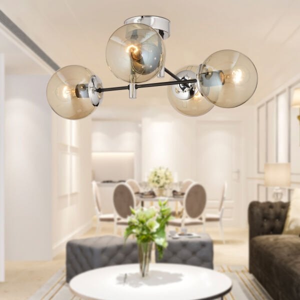 Maral 4Lü Siyah Krom Bal Camlı Modern Koridor Mutfak Salon Retro Avize