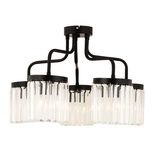 Ayan 5 Li Siyah Kristalli Taşlı Modern Tasarım Kristal Salon Avize