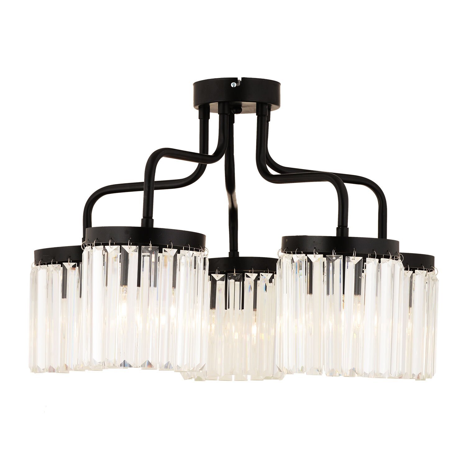 Ayan 5 Li Siyah Kristalli Taşlı Modern Tasarım Kristal Salon Avize