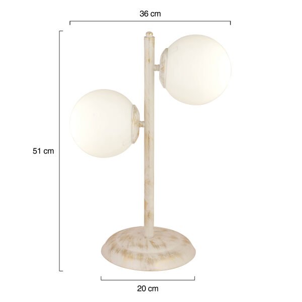 Siena 2Li Beyaz Boyalı Beyaz Camlı Masa Lambası Modern Tasarım -Yatak Odası-Salon Abajur