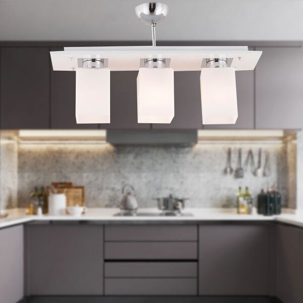 Atlas 3 Lü Sıralı Beyaz Modern Genç Odası Mutfak- Banyo Mutfak Salon Spot Avize