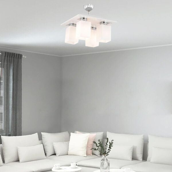 Atlas 4 Lü Beyaz Kare Modern Genç Odası Mutfak- Banyo Mutfak Salon Spot Avize