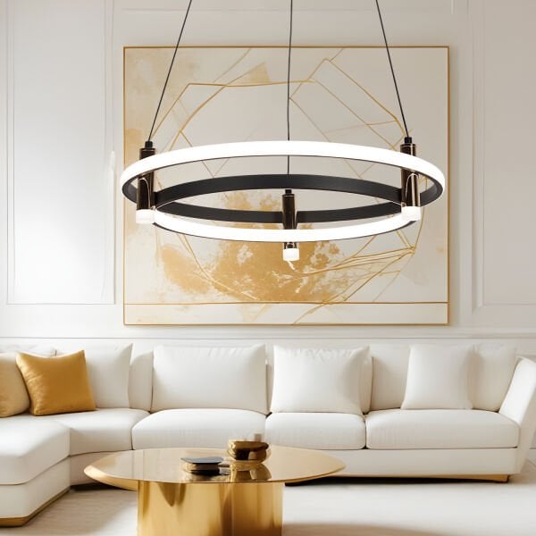 Blom Yuvarlak 112 Watt Siyah  Modern Oturma Odası Salon Sarkıt Led Avize