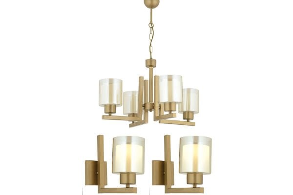 Tisse 4 Lü Eskitme Boyalı Salon Avize Çift Camlı 3 Parça Avize Seti