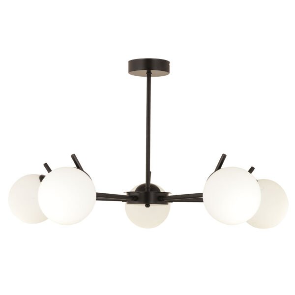 Sara 5Li Siyah Beyaz Camlı Modern Genç Odası Yemek Masası Üstü Retro Salon Avize